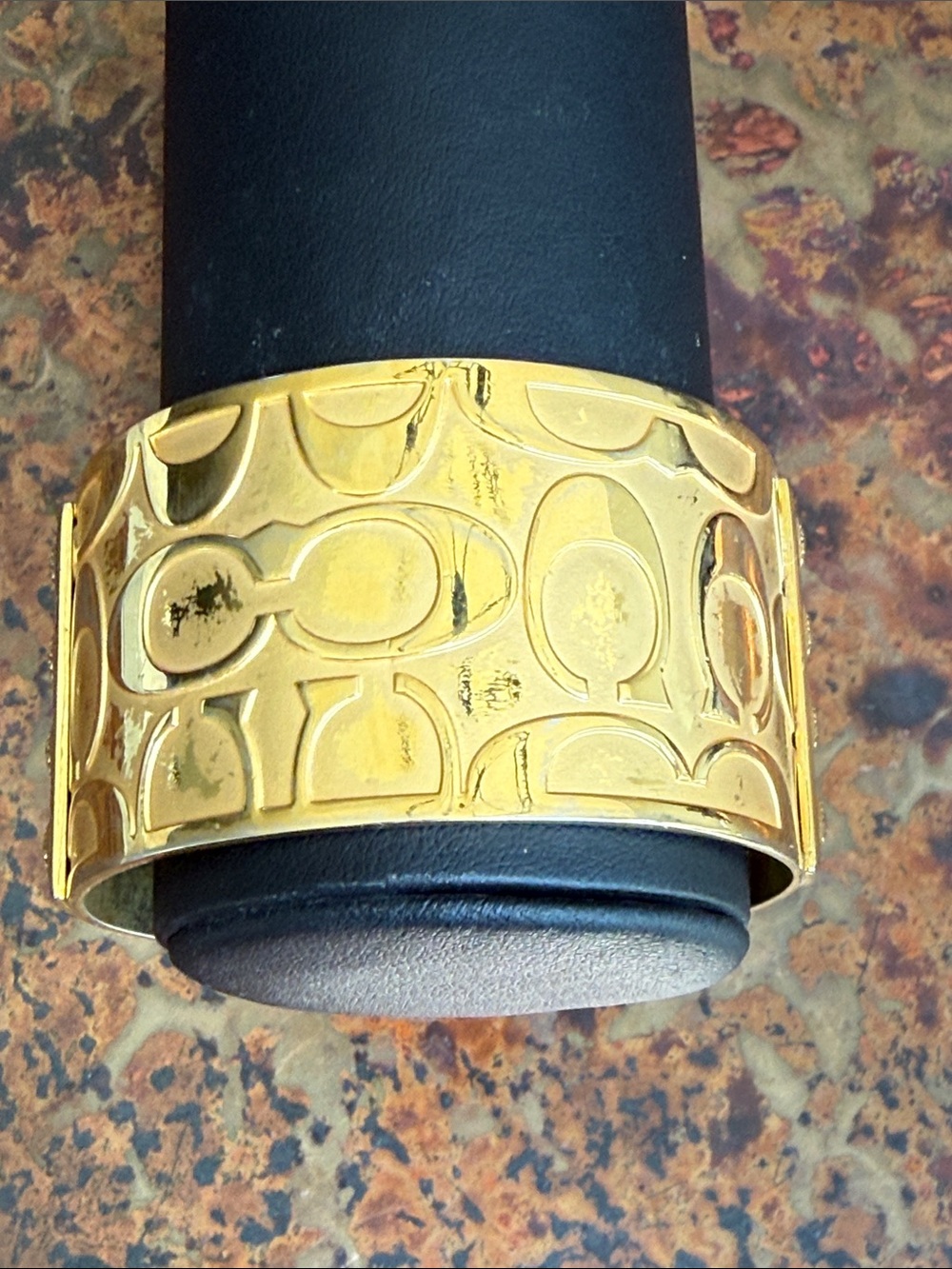 Vintage Coach Gold-Tone Raised Signature 'C'  1 1/2” Wide Cuff - Picture 3 of 11